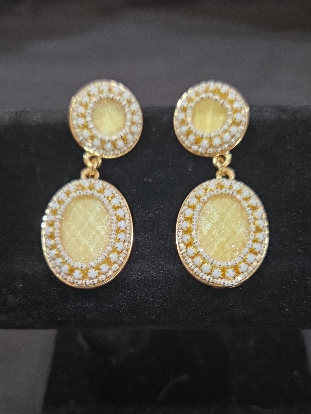 Gold-Tone Yellow Oval Drop Earrings